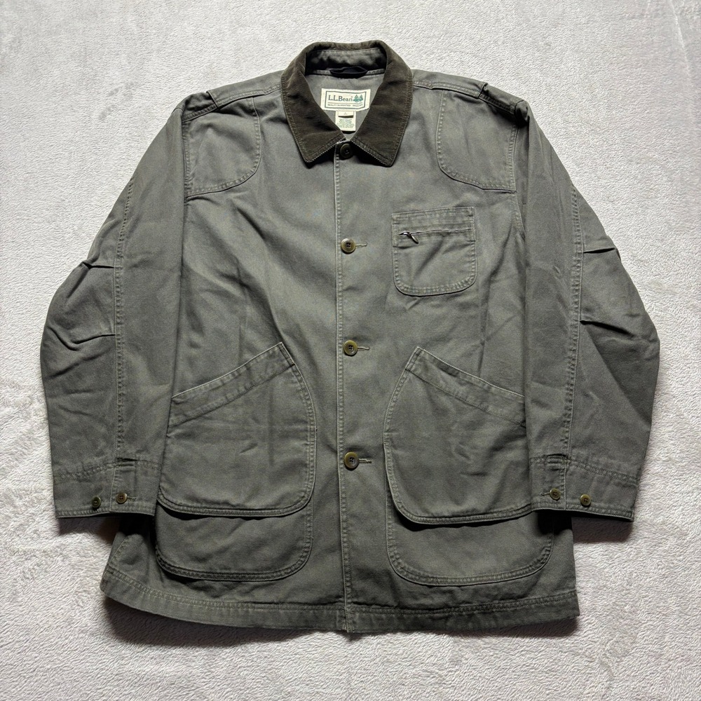 VTG LL Bean Field Coat Mens L Reg 187059 Olive Flannel Lined Canvas Barn Jacket
